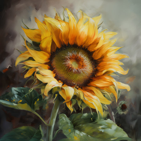 Oil painting of sunflowers in the field on canvas. Digital painting.の素材
