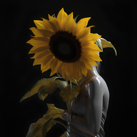 3d render of a woman with a sunflower in her hairの素材
