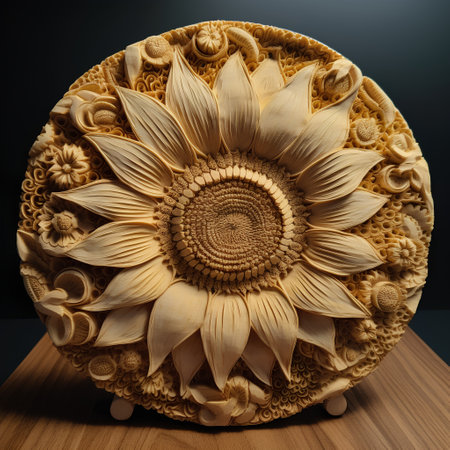 Beautiful decorative sunflower on a black background. 3d renderingの素材