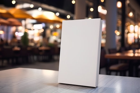 Blank menu book on the table in cafe restaurant, stock photoの素材