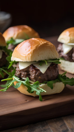Beef burger with arugula, cheese and mayonnaiseの素材