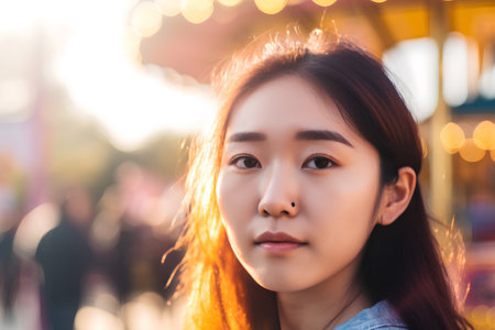 Portrait of a beautiful young asian woman outdoor in the cityの素材