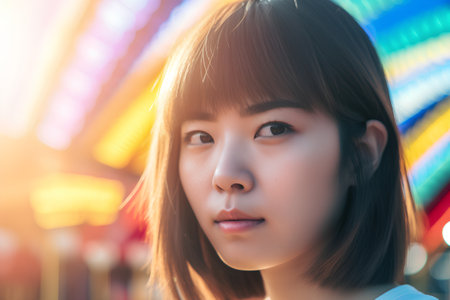 Portrait of a beautiful asian woman with bokeh backgroundの素材