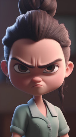 Cute girl with sad expression on her face. 3D rendering.の素材