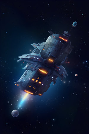 Space ship in the universe. 3d rendering, 3d illustration.の素材