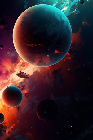 Solar System in space with planets and stars. 3D illustration.の素材