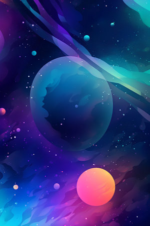Abstract space background with planets, stars and nebula. Vector illustration.の素材