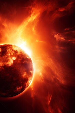Fiery planet in space. Elements of this image furnished by NASAの素材