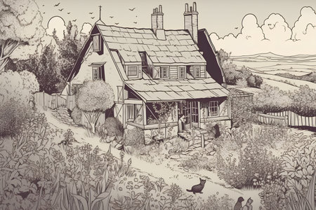 Old house in the countryside. Hand drawn sketch. Vector illustration.の素材