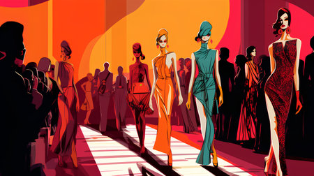 Fashion models posing on the runway at the show. Vector illustrationの素材
