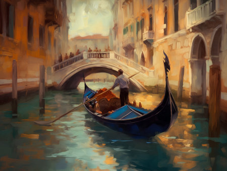 Gondola on the Grand Canal in Venice, Italy. Digital paintingの素材
