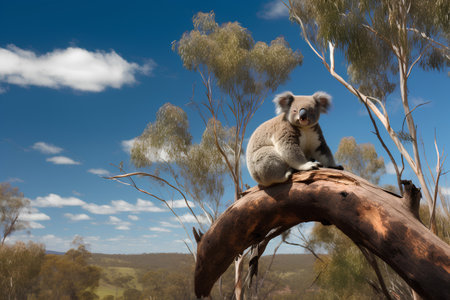 Cute koala sitting on eucalyptus tree in Australiaの素材