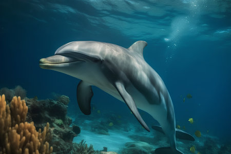 Dolphin swimming in the ocean. 3D render. Underwater.の素材