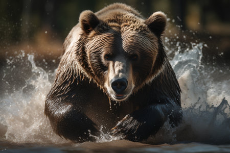 Brown bear in the water. Wildlife scene from nature. Scientific name: Ursus arctos.の素材