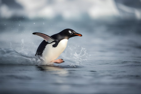 Gentoo penguin jumping in the sea. 3D renderingの素材