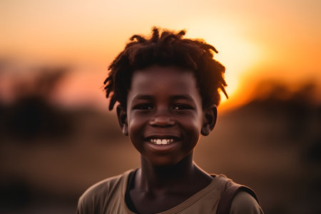 Portrait of a smiling african american little girl at sunsetの素材