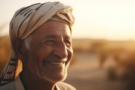 Portrait of a happy senior arabian man at sunset.の素材