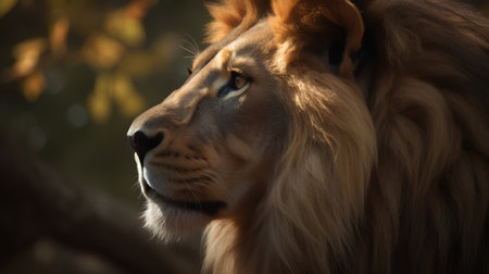 Portrait of a male lion in the shade. Close-up.の素材