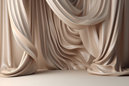 Curtains with golden drapery. 3d illustration.の素材