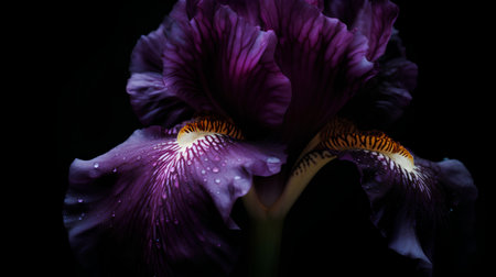 Purple iris flower on a black background. Close up.の素材