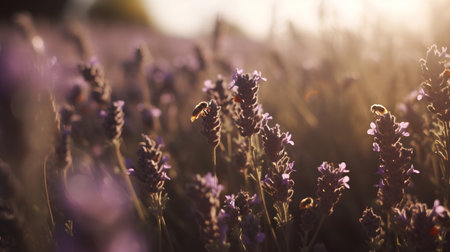 Lavender flowers in the field at sunset. Toned.の素材