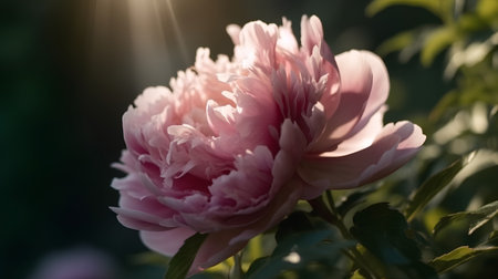 Beautiful pink peony flower in the garden on a sunny dayの素材