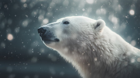 Polar bear portrait in snowfall. Animal portrait. Toned.の素材