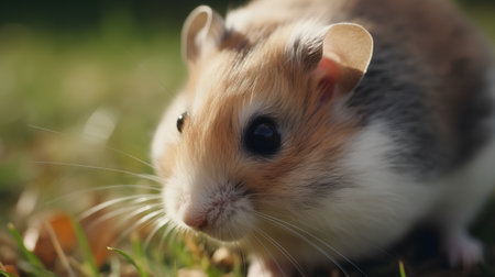 Hamster in the grass close-up. Shallow depth of field.の素材