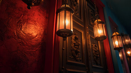 Lanterns in the interior of an old building. Vintage style.の素材