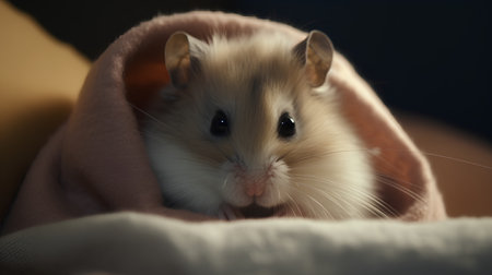Hamster in a warm blanket. Close-up, selective focus.の素材