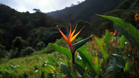 Bird of paradise flower (Strelitzia reginae) in the jungleの素材
