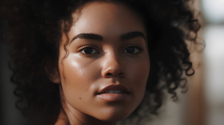 Portrait of a young beautiful african american woman with curly hairの素材
