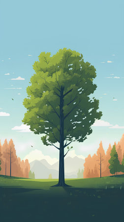 Autumn landscape with trees and mountains. Flat style vector illustration.の素材