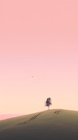 Lonely tree in the middle of a field in the morningの素材