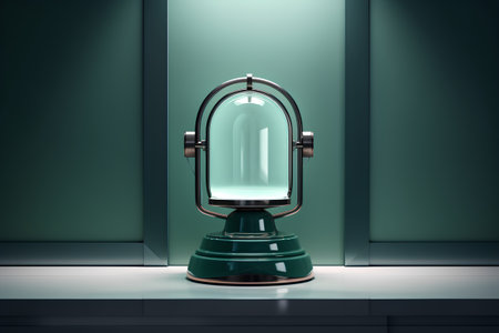 3d rendering of a vintage lamp on a shelf in a roomの素材