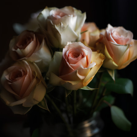Bouquet of roses on a dark background. Shallow depth of field.の素材