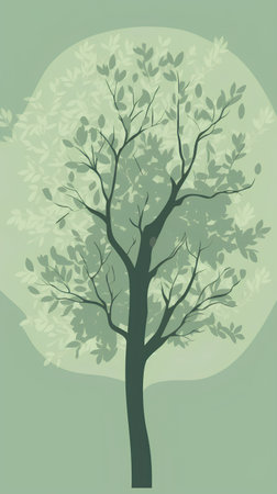 Vector illustration of a tree on a green background. Flat style.の素材