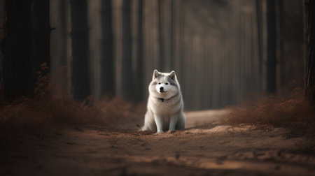 Handsome husky dog standing in the forest. 3d renderingの素材