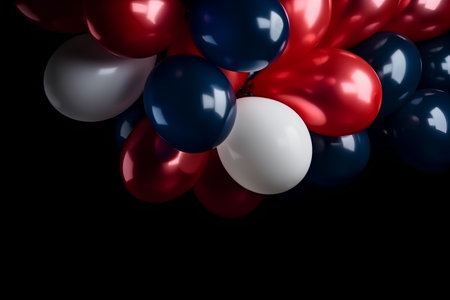 Red, white and blue balloons on black background. 3d illustrationの素材