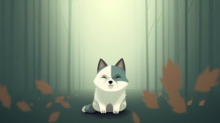 Dog sitting in the forest. Vector illustration of a dog in the autumn forest.の素材