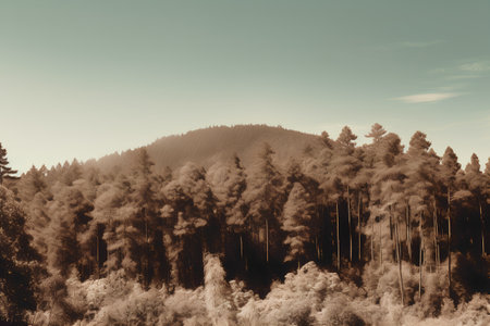 Beautiful landscape of pine trees in the mountains. Filtered image processed vintage effect.の素材