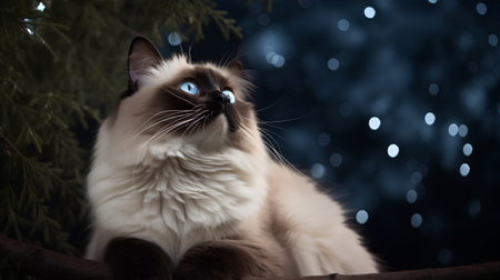 Portrait of a beautiful siamese cat on a dark backgroundの素材