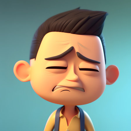 3d illustration of a cartoon character with a sad expression on his faceの素材