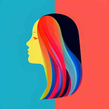Profile of a beautiful girl with colorful hair. Vector illustration in a flat style.の素材