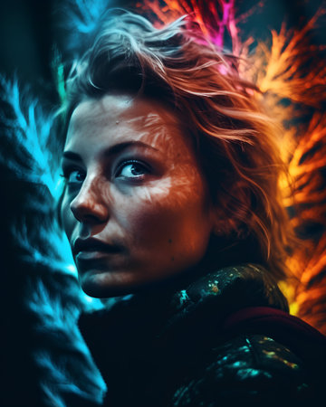 Portrait of a beautiful woman with red hair and blue eyes.の素材