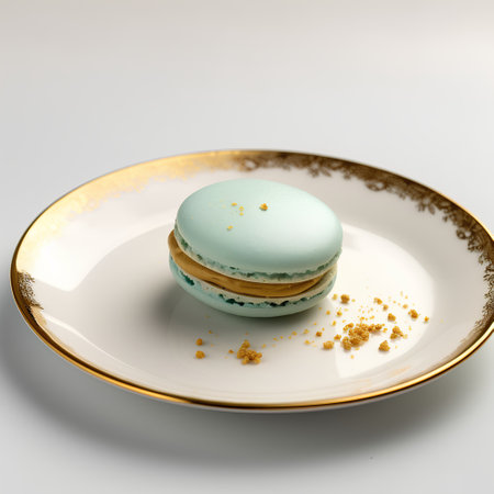 Macaroon on a white plate. 3d render image.の素材