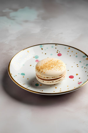French macaroon cake on a plate on a light background.の素材