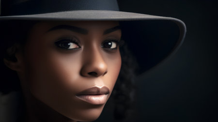 Closeup portrait of a beautiful african american woman in hatの素材
