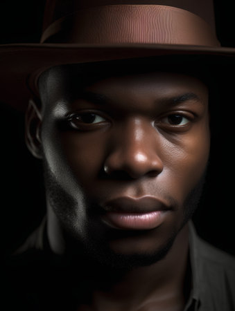 Close-up portrait of a young african american man in hatの素材
