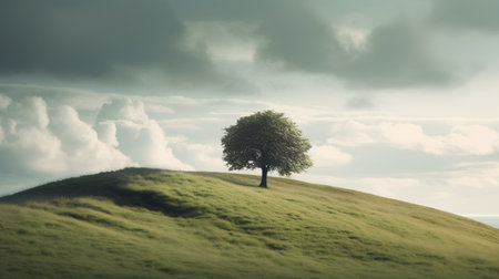 Lonely tree on the hill. Nature background. Toned.の素材